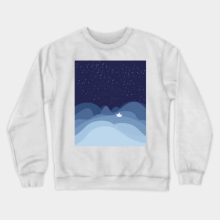 blue ocean waves,sailboat ocean stars Crewneck Sweatshirt